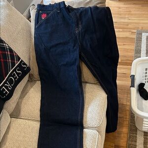 Spitfire Dark Blue Straight Leg Jeans with Red Flame Logo